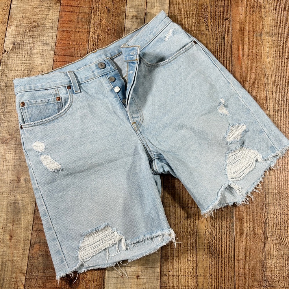 Levi's Premium 501 Light Wash Distressed Denim Cutoff Shorts High Rise W30 Jorts
